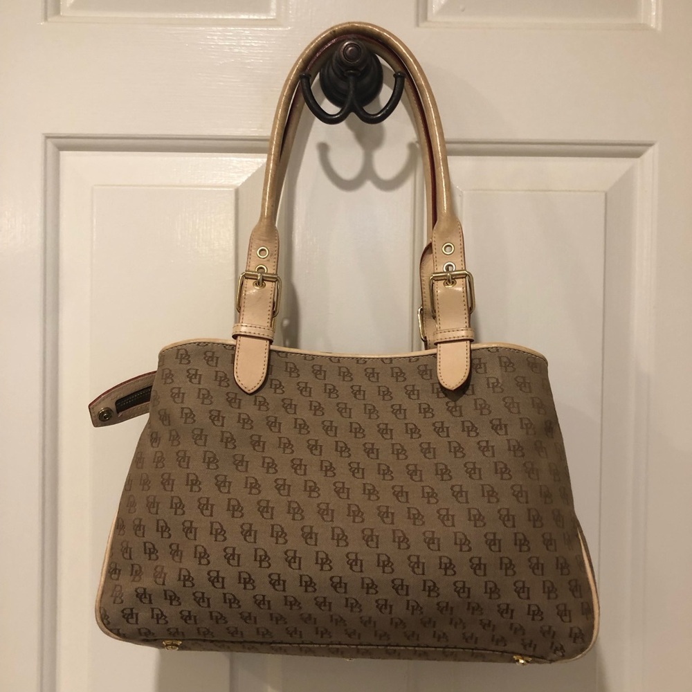 Dooney & Bourke Buckel Satchel Tote Bag Signature Design w/ Leather Trim